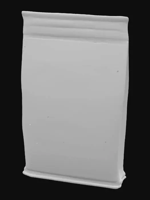 3D model for A 3D seed packet game asset, rectangular with slightly worn edges, made of thick paper with a burlap texture, featuring vibrant green and brown color tones. The packet has a printed label with a stylized seed illustration and bold text reading 'Mystic Seeds.' The art style is semi-realistic, optimized for game engines like Unity, with clean geometry, 4K resolution textures, and subtle dirt stains for a rustic look. The packet is closed with a folded top, standing upright, ready for use in a farming or adventure game, plain background