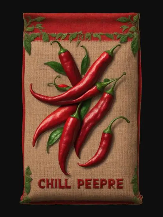 3D model for A 3D seed packet game asset, rectangular with slightly worn edges, made of thick paper with a burlap texture, featuring vibrant green and brown color tones. The packet has a printed label with a stylized seed illustration and bold text reading 'Mystic Seeds.' The art style is semi-realistic, optimized for game engines like Unity, with clean geometry, 4K resolution textures, and subtle dirt stains for a rustic look. The packet is closed with a folded top, standing upright, ready for use in a farming or adventure game, plain background