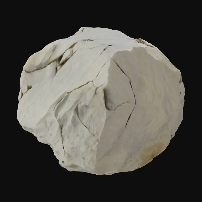 3D model for A raw, unrefined stone asset, freshly extracted from a mine. Its shape is highly irregular and angular, with sharp, fractured edges and a robust, dense structure. The surface exhibits a rough, craggy texture, revealing natural cleavages and sometimes small crystalline facets. Predominantly a muted grey or earthy brown, it may feature subtle mineral veins or speckles. It appears weighty and feels gritty and unyielding to the touch.