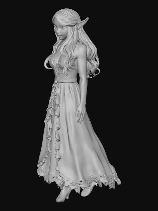3D model for Create an ultra-detailed, high-resolution 3D character model of a beautiful female elf with long silver hair and expressive green eyes, captured in a dynamic "standing pose" where one hand points out and the other rests on her hip. The elf is wearing a delicate, Christmas-themed short dress featuring intricate crimson red lace and dark green velvet accents, detailed with realistic golden bells on the choker and garter belt. The final render must be clean, utilizing studio-quality lighting to highlight the metallic textures, delicate lace patterns, and the smooth, natural skin texture, all against a clean, neutral background for maximum focus on the character's beautiful face, body, and overall posture., #Christmas2025#, #BeautifulGirl#, #Waifu# #DetailedModel#, #Elf#, #FemaleCharacter#