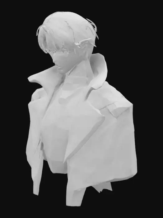 3D model for A drawing of a man with dark hair wearing a coat.