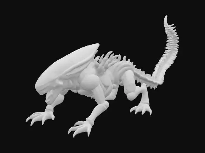 3D model for A very scary Alien xenomorph crawling with its tail ready for attack and his mouth wide open. 3d printable base and easy connections