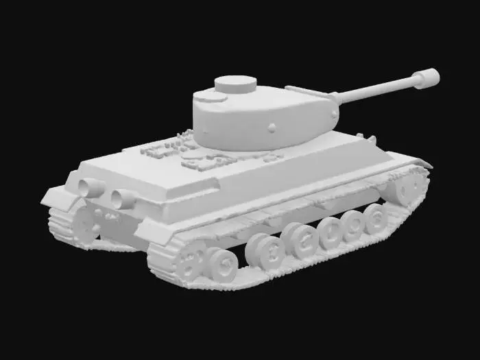 3D model for An easily 3D printable Sherman tank model, characterized by its iconic, robust, and simplified blocky structure. The anticipated material is matte green plastic, implying a smooth, rigid texture that feels solid. It features a recognizable main turret with a long barrel, and a sturdy hull with visible tracks and road wheels. The overall design emphasizes clean lines and reduced intricate details, ensuring reliable printing without compromising its distinct, imposing silhouette.