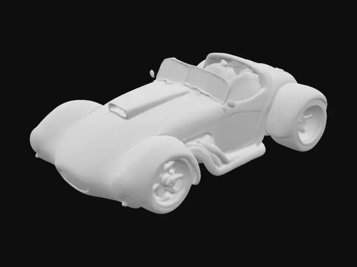 3D model for A sleek, aggressively designed roadster, radiating an intense "red hot" finish that shimmers under light. Its aerodynamic body features smooth, flowing curves and sharp, defined edges, crafted from a high-gloss metallic material that gives it a vibrant, almost molten appearance. Low-slung with a wide stance, the vehicle boasts prominent air intakes, a streamlined cockpit, and polished chrome accents, all contributing to its image of speed and power.