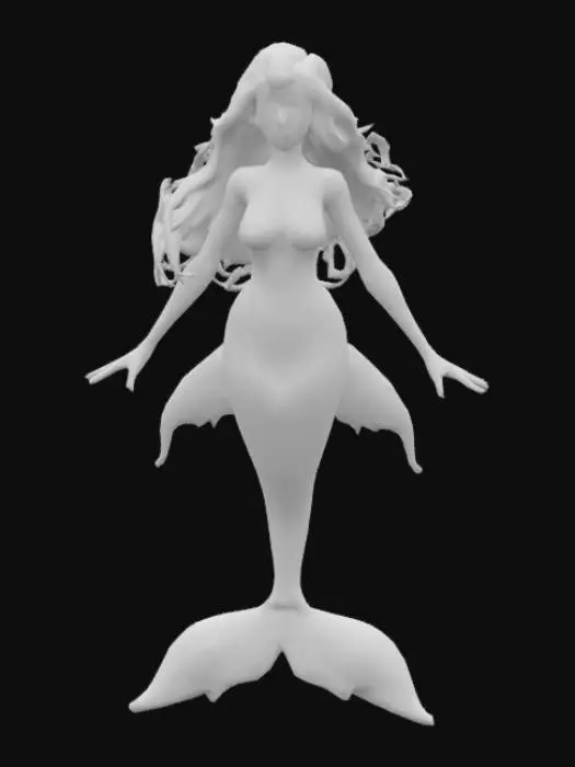 3D model for realilastic mermaid hose with large gills on its neck, with vibrant blue scales and a fin down its tail