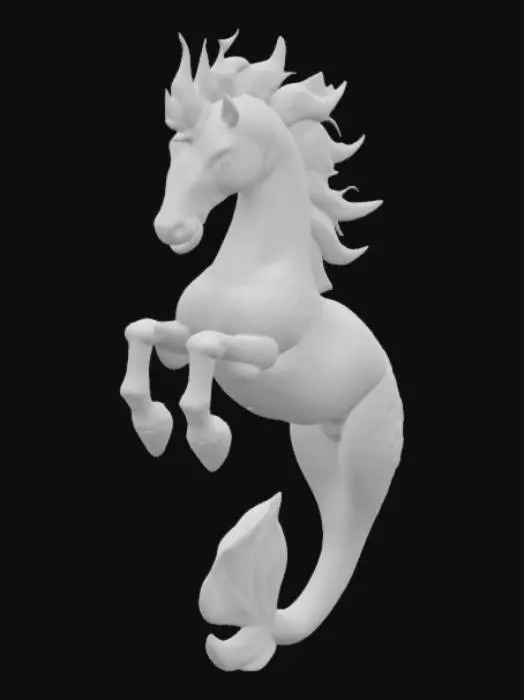 3D model for realilastic mermaid horse with large gills on its neck, with vibrant blue scales and a fin down its tail