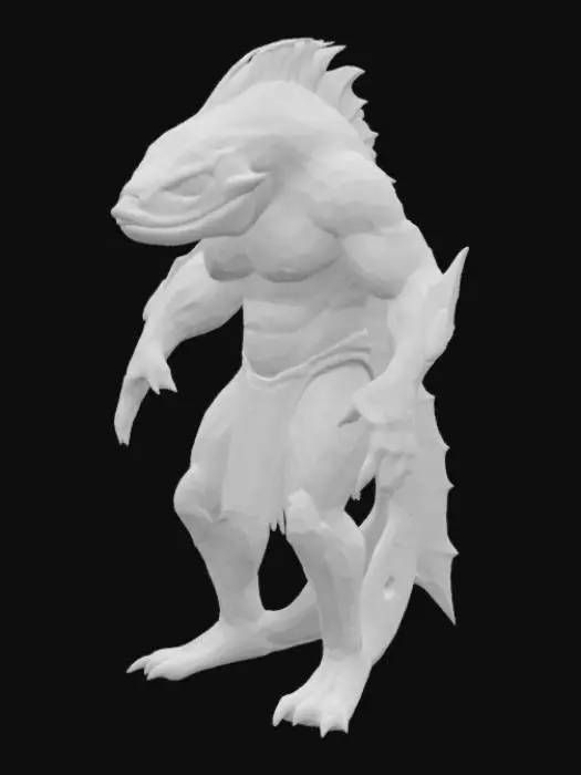 3D model for High Detailed, fish-humanoid, muscular, stands on 2 feet, realistic, high definition, warrior, no weapon, 4k resolution 