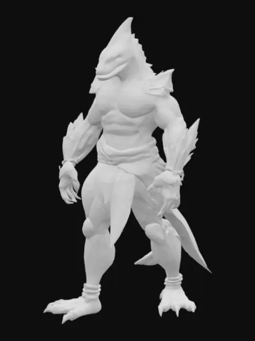 3D model for High Detailed, fish-humanoid, muscular, stands on 2 feet, realistic, high definition, warrior, no weapon, 4k resolution 