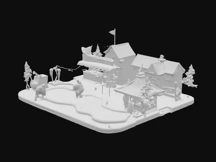 3D model for An 18-Hole Mini Golf diorama with food stalls, a clubhouse, and golf carts with golfers