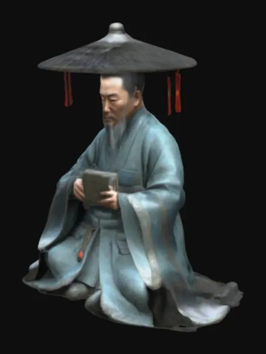 3D model for generate the 3d model of an ancient chinese government official sitting down on the ground