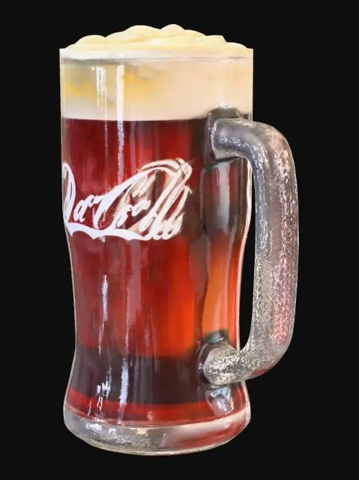 3D model for huge foamy glass of soda with a glass handle, filled with coca cola
