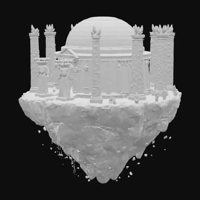 3D model for Temple dedicated to the cosmos, with many galactic lights, dedicated to space gods.