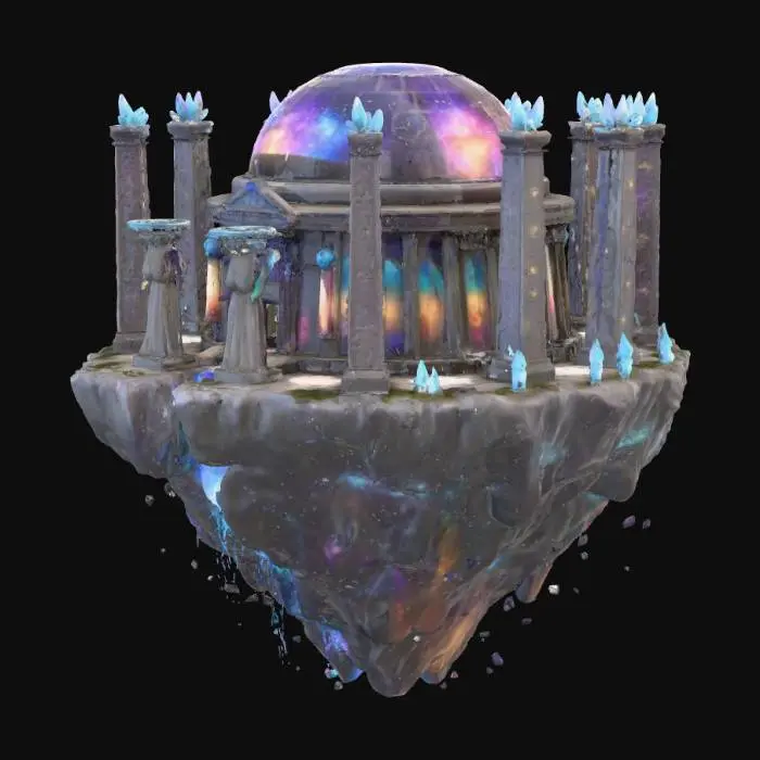 3D model for Temple dedicated to the cosmos, with many galactic lights, dedicated to space gods.