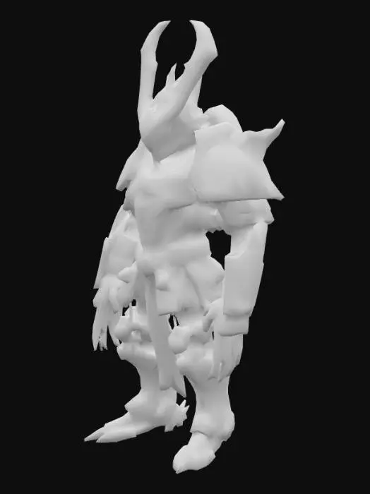 3D model for A formidable mecha samurai stands with an imposing posture, its segmented armor plates meticulously designed to mimic a cockroach's hard, glossy chitinous exoskeleton. The metallic shell boasts a deep, reddish-brown hue, reflecting light with a subtle, waxy sheen. Its angular helmet features subtle antennae-like protrusions, while a glowing, fiery corona, reminiscent of a solar eclipse, emanates from its central chest plate, casting an ethereal light and creating a striking contrast against its dark, rigid form.