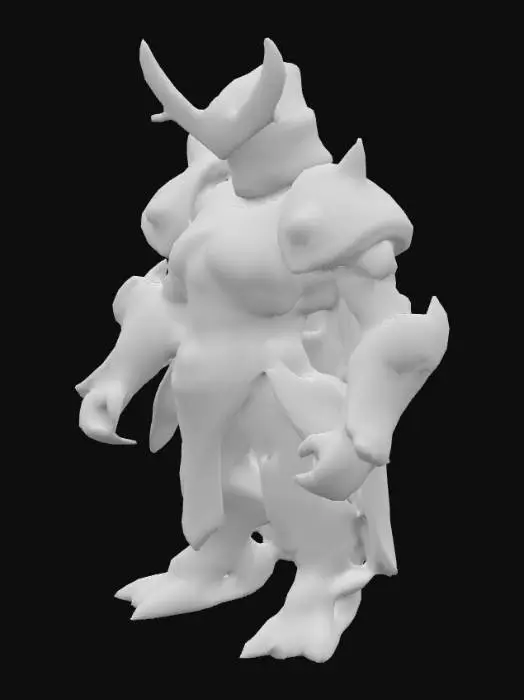 3D model for A formidable mecha samurai stands with an imposing posture, its segmented armor plates meticulously designed to mimic a cockroach's hard, glossy chitinous exoskeleton. The metallic shell boasts a deep, reddish-brown hue, reflecting light with a subtle, waxy sheen. Its angular helmet features subtle antennae-like protrusions, while a glowing, fiery corona, reminiscent of a solar eclipse, emanates from its central chest plate, casting an ethereal light and creating a striking contrast against its dark, rigid form.