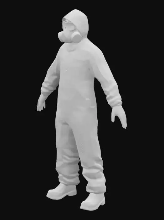 3D model for the backrooms white shiny hazmat suit, biohazard suit, gas mask, Ultra Realistic, Highly Detailed, A-pose, Full Body, Symmetrical Body, #realistic#