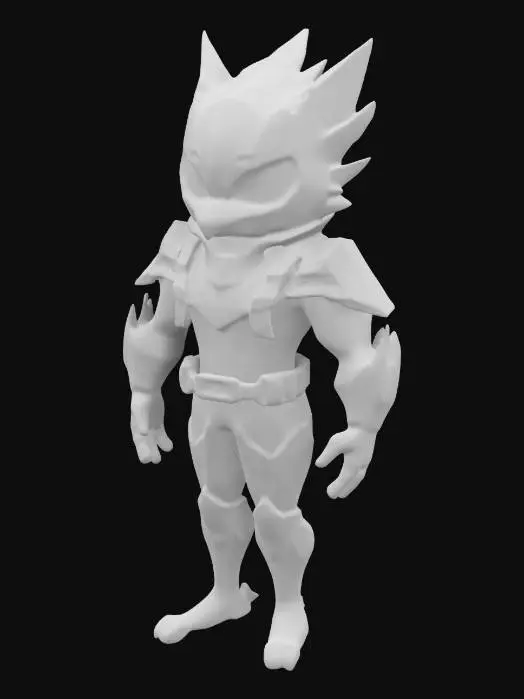 3D model for a stylized, anthropomorphic character with a cardinal bird-like head, wearing a flight suit with angular features and a smooth, matte texture