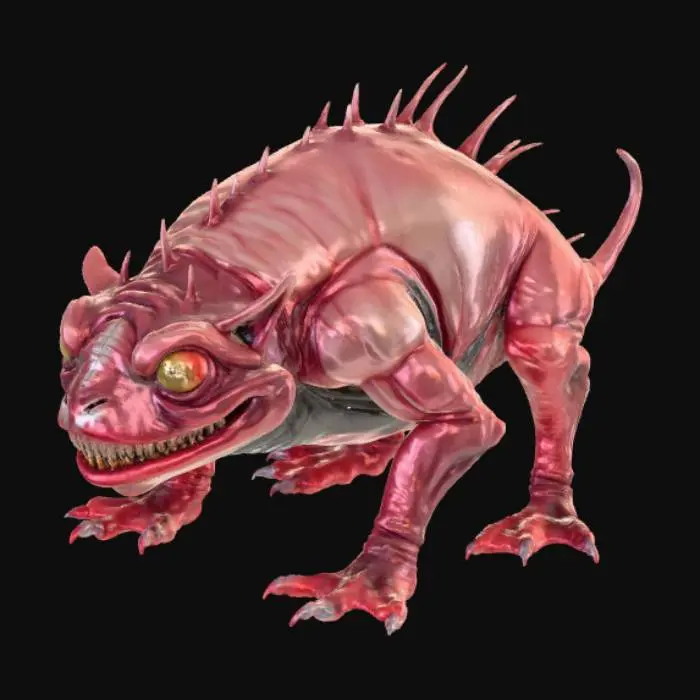 3D model for I want a 3d model super grotesque and as big as a car. It should have veins everywhere, eyes going in opposite directions, teeth super long and sharp forcing the creatures nothing stretched open. Muscular arms and legs with a fat giant torso with clothes ripping everywhere from the stress of stretching.