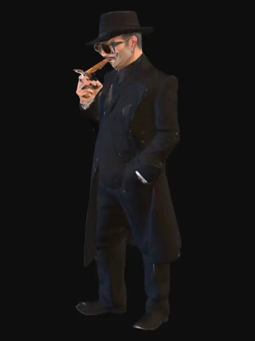 3D model for mafia with cyberpunk like costume smoking cigar
