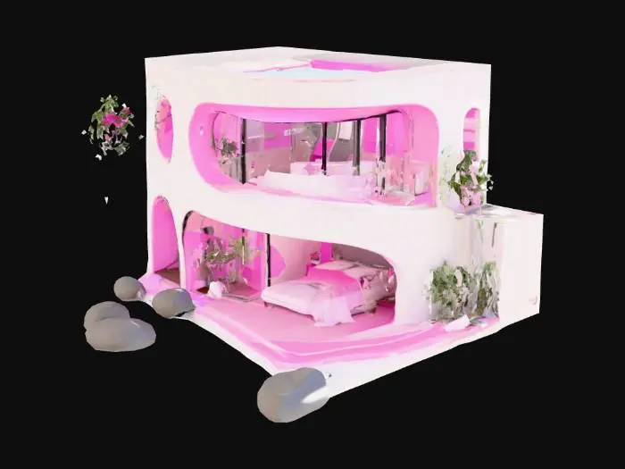 3D model for #PBR#,   Crie uma casa com banheiro sala cozinha quarto com suite e banhriro dentro do quarto  e caragem estilo realista e futurista com cores vivas e brilhantes e lisa