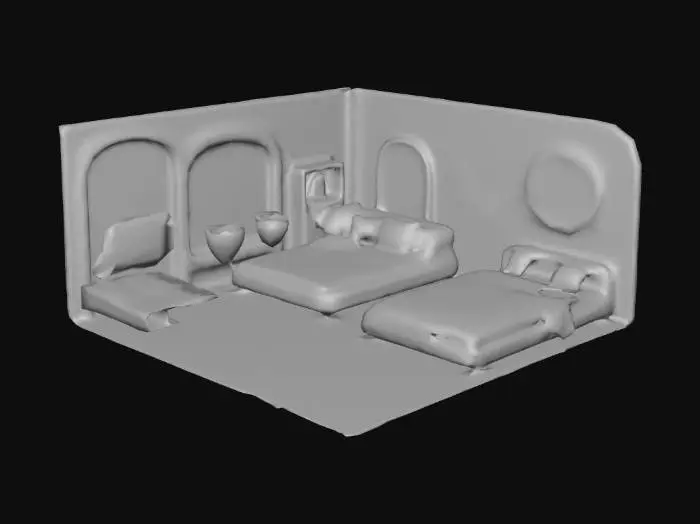 3D model for Crie uma casa com banheiro sala cozinha quarto com suite e banhriro dentro do quarto  e caragem estilo realista e futurista com cores vivas e brilhantes e lisa