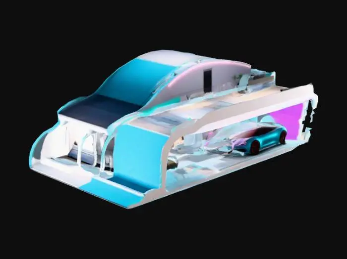 3D model for Crie uma casa com banheiro sala cozinha quarto com suite e banhriro dentro do quarto  e caragem estilo realista e futurista com cores vivas e brilhantes e lisa