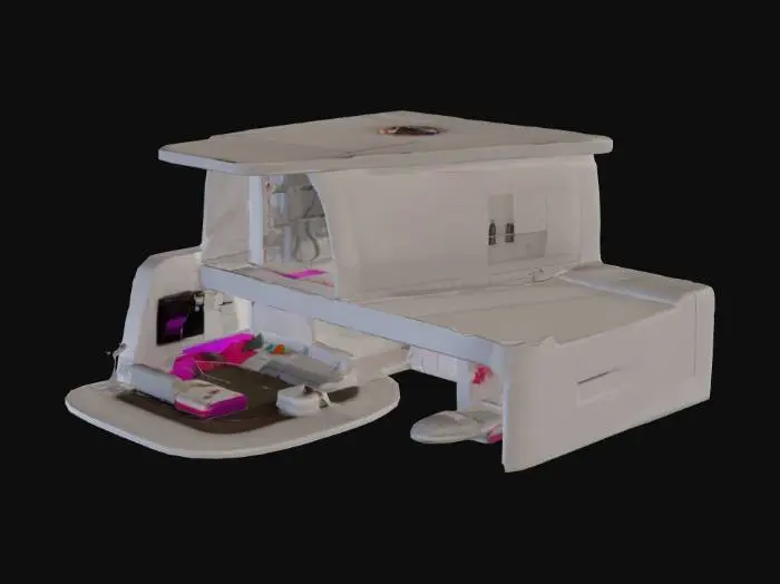 3D model for Crie uma casa com banheiro sala cozinha quarto com suite e banhriro dentro do quarto  e caragem estilo realista e futurista com cores vivas e brilhantes e lisa