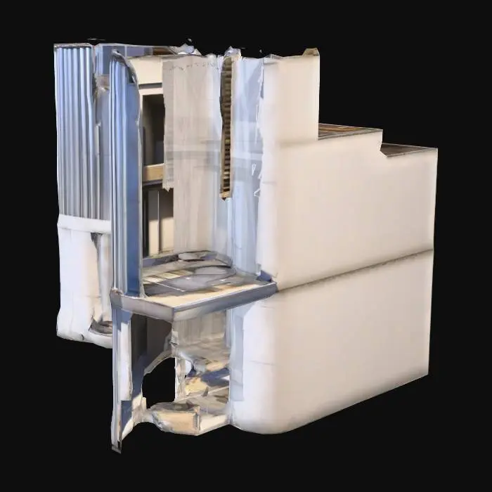 3D model for Crie uma casa com banheiro cozinha sala de jantar e sala nornal e 100 quartos com suites e banheiro em cada quarto e janela grande quase do tamanho da parede e beral com quarda mão de inox brilhante e 10 andares com escada no interior e exterior nas laterais doreita e esquerda do predio para subir e entrar nos andares e combodos crie no estilo futurista inovador e realista com cores vivas brilhantes e lisa perfeita