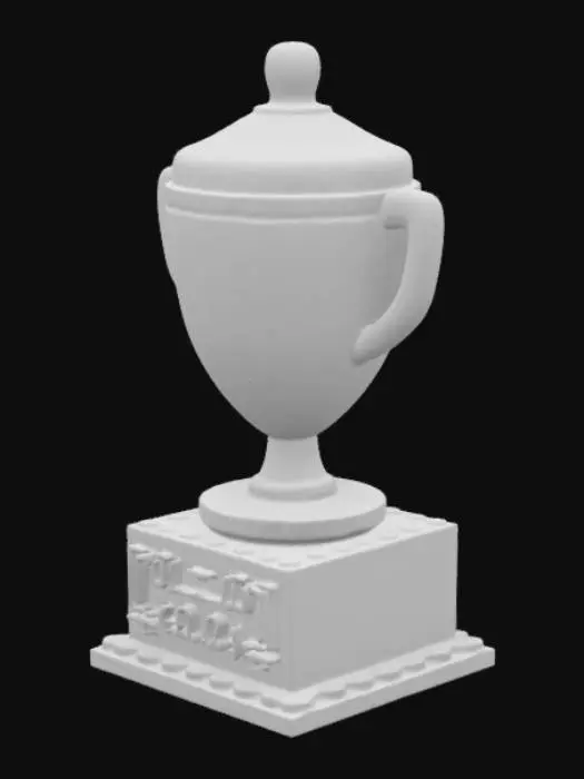 3D model for Design a minimalist, math-themed trophy inspired by 2×3+1=4. Use abstract shapes: a 2×3 rectangular base with subtle LEGO-style studs and 3–5mm walls; a centered smooth-edged block for “+1”; and a pyramid/tetrahedron-style top for “4” with rounded corners. Ensure a flat base and vertical stacking (>45° angles) to avoid supports, with walls ≥2mm thick. No text/logos—just a monolithic, single-color, modern design with chamfered edges.