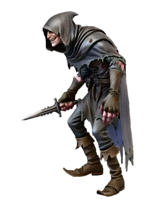 A dungeons and Dragons style character illustration, full-length, hooded thief with… 3D model, vytvořený pomocí AI