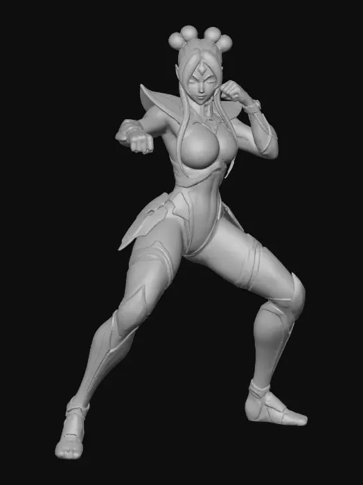 3D model for blue figure from reference image 1 in the fighting pose from reference 2