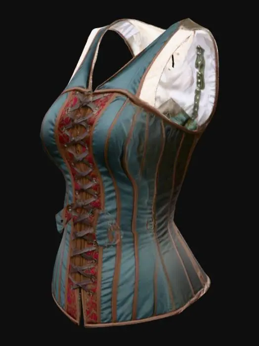 3D model for a short corset for female fashion that is not covering the shoudlers. the corset has a medieval fashion style.