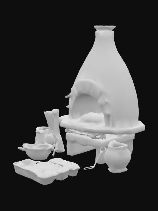 3D model for little medieval kitchen with oven to bake breat