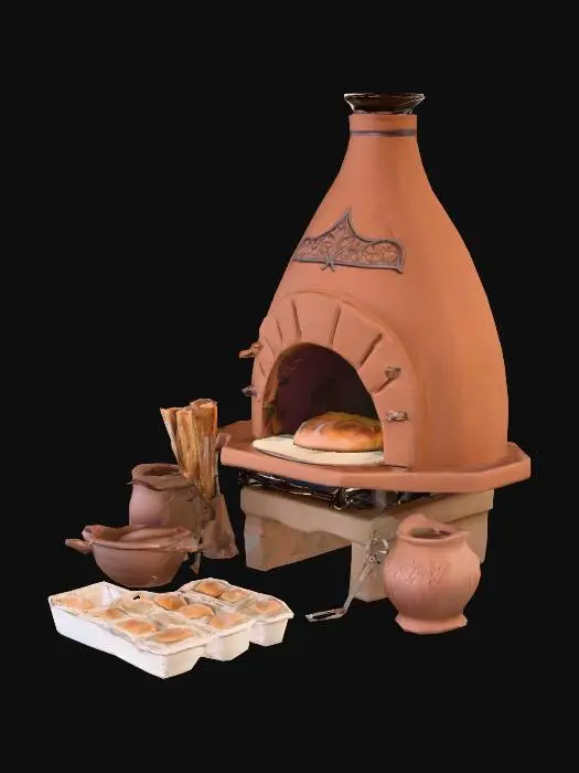 3D model for little medieval kitchen with oven to bake breat