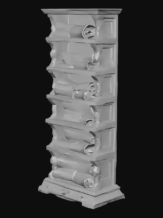 3D model for high scroll shelf filled with scrolls