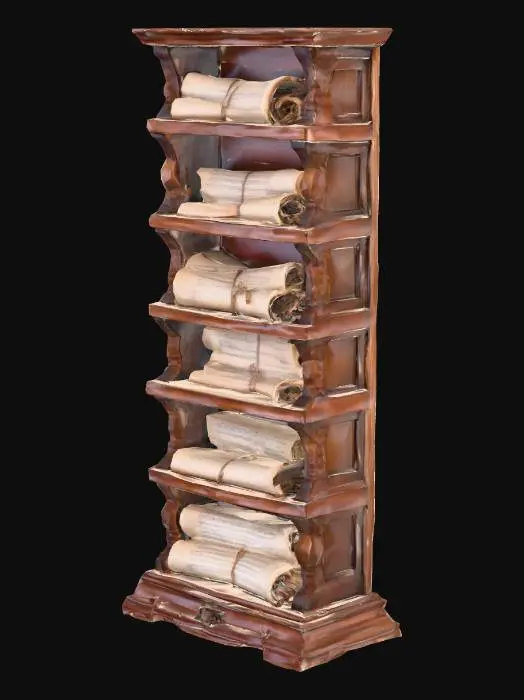 3D model for high scroll shelf filled with scrolls