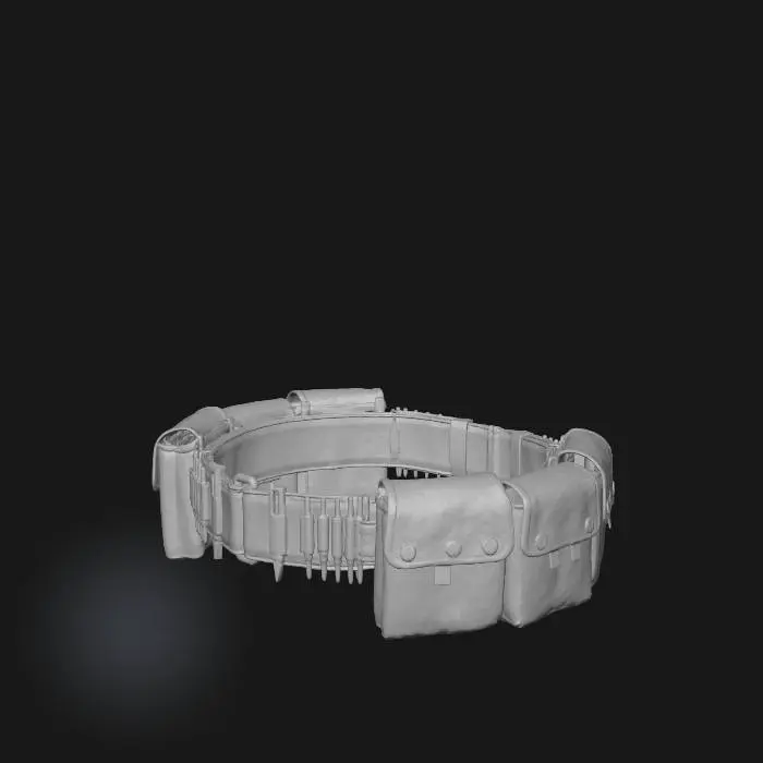 3D model for ein bild von einen munitionsgürtel in der form als würde er getragen werden vor weißem Hintergrund