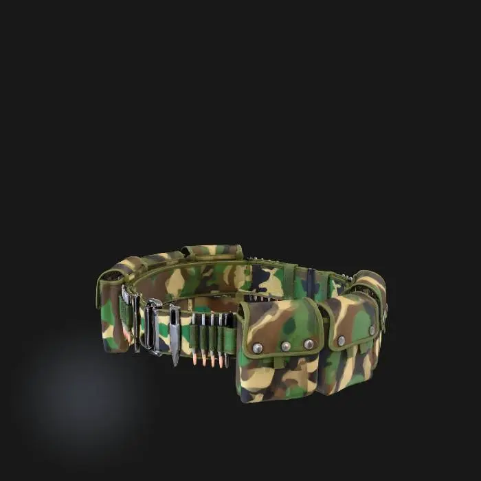 3D model for ein bild von einen munitionsgürtel in der form als würde er getragen werden vor weißem Hintergrund