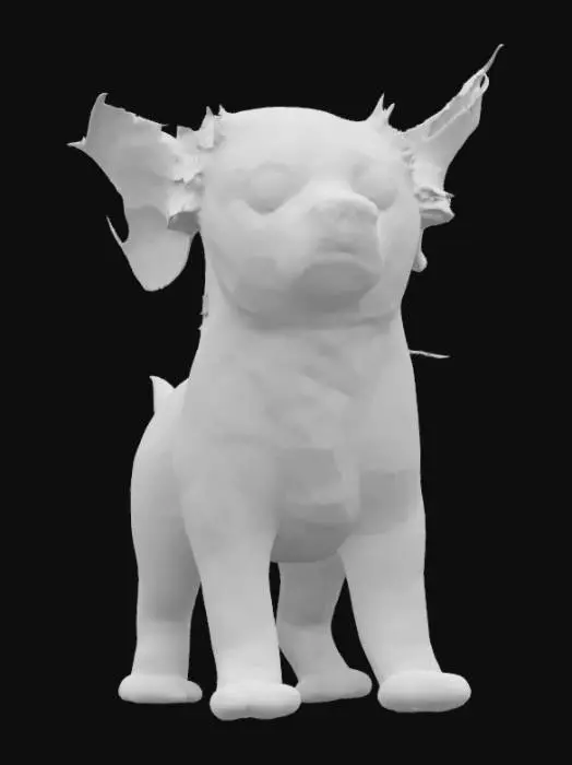 3D model for #fairy#, A fairy puppy resembling a golden retriever, with soft, fluffy fur and large, expressive eyes. Its translucent wings resemble delicate butterfly wings, slightly oversized for an adorable look. Its ears perk up with curiosity, and its tiny paws seem to hover effortlessly. The fur has a gentle shimmer, giving it a magical, otherworldly charm.