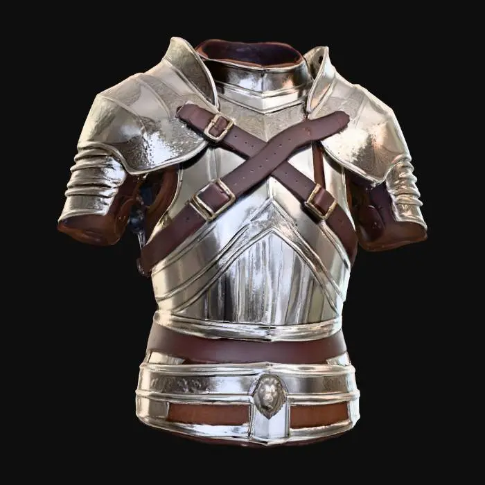 3D model for #PBR#, Highly detailed medieval shoulder armor, polished steel plates with scratches and dents, leather straps with worn edges, cloth padding inside, realistic PBR textures showing metallic reflections and roughness, battle-worn but functional design. Highly detailed, ultra realistic.