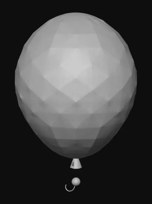 3D model for A shiny red balloon, cartoon style, round teardrop shape, thick black outline, glossy highlight on the front, simple tied knot at the bottom, bright saturated color, Bloons Tower Defense art style, game asset, centered, no background