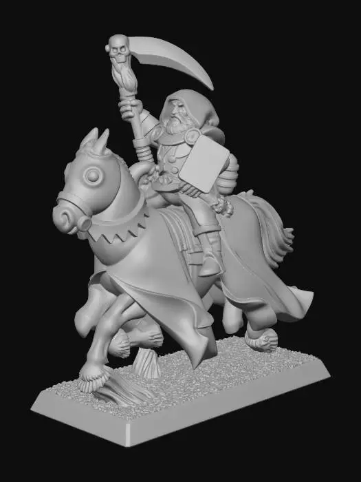 3D model for Scythe-Wielding Dwarf on a Blue Horse