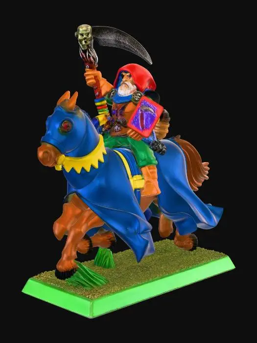 3D model for Scythe-Wielding Dwarf on a Blue Horse