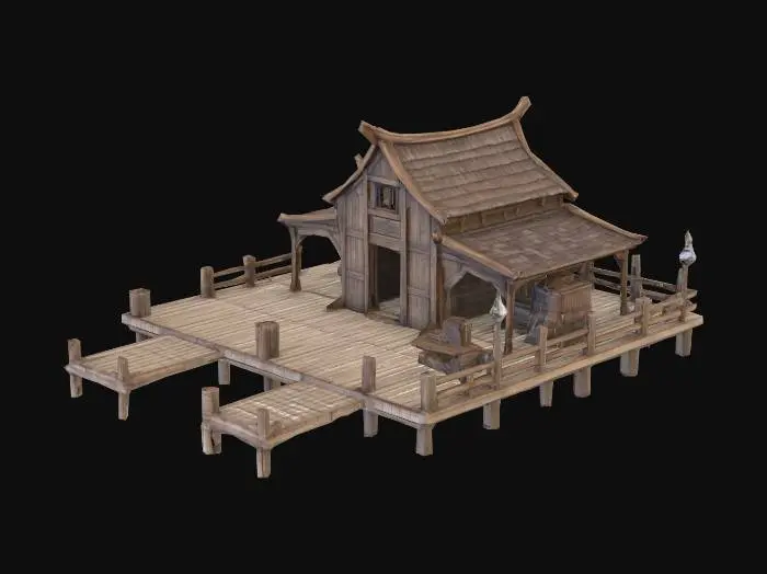 3D model for MMORPG Hafen Anlegestelle aus Holz für Schiffe.