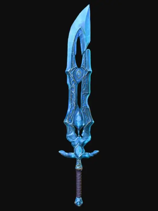 3D model for Artifact Name: The Æonblade
Description: A legendary sword forged from the metals of fallen meteorites, wielded by ancient kings and reforged with futuristic energy cores. The blade shifts between solid steel and a plasma edge, adapting to the wielder’s needs. The hilt, carved from fossilized dragon bone, contains an advanced AI guidance system that whispers battle strategies based on historical combat data., #ChronoForgeWeapon#