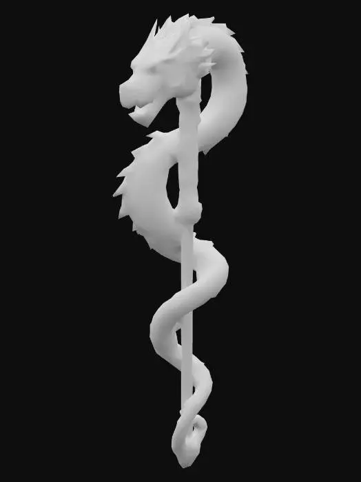 3D model for Drachen Zweihandstab ein Drachen schlängelt sich um den Stab und der Drachenkopf ist oben.