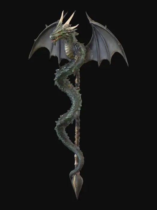3D model for Drachen Zweihandstab ein Drachen schlängelt sich um den Stab und der Drachenkopf ist oben.