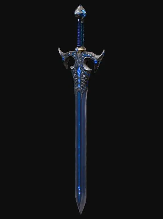 3D model for Zweihandschwert, Doppelklinge mit Blauen Diamanten. Ger Griff ist mit Verzierungen und diamanten.