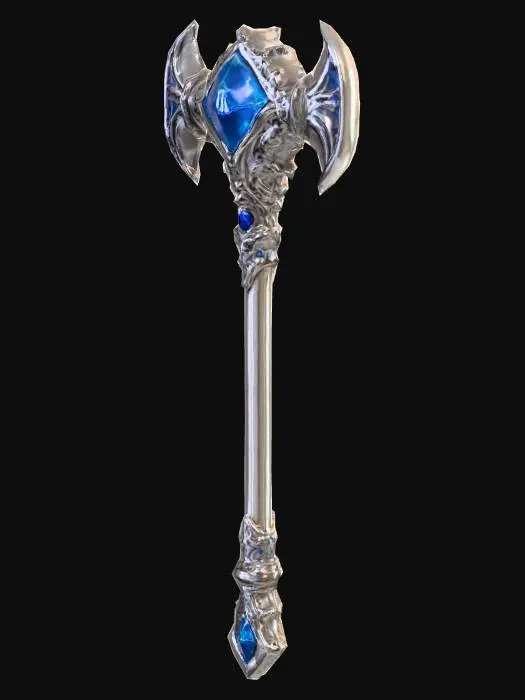 3D model for Zweihandhammer, Doppelseiten mit Blauen Diamanten. Ger Griff ist lang und mit Verzierungen und diamanten.