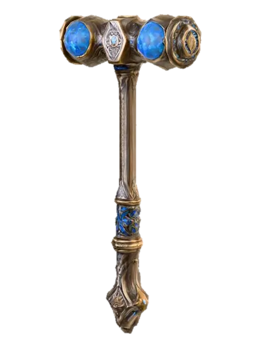 Model 3D Zweihandhammer, Doppelseiten mit Blauen Diamanten. Ger Griff ist lang und mit… - Hammer, dijana oleh AI